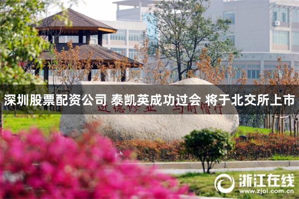 深圳股票配资公司 泰凯英成功过会 将于北交所上市
